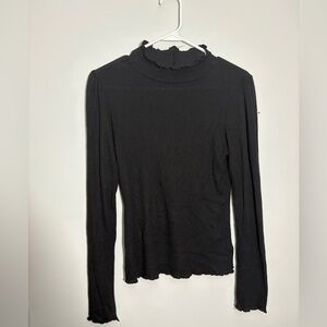 Ambiance Black Ruffled Long Sleeve Top